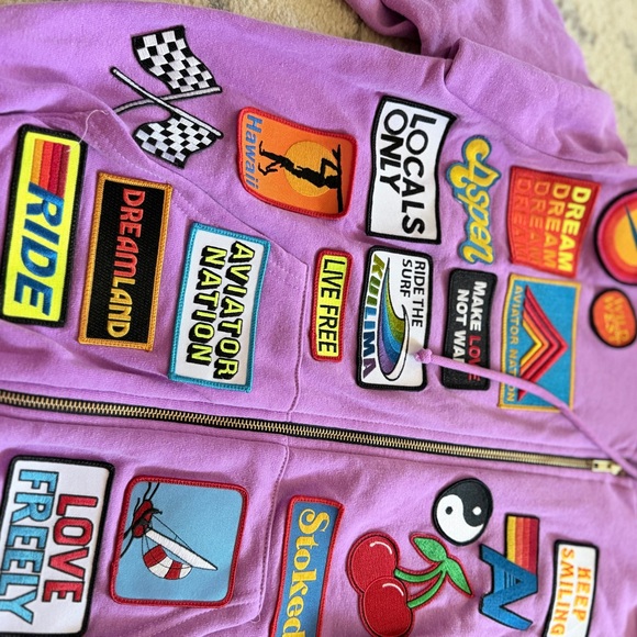 Aviator Nation VINTAGE PATCH ZIP HOODIE RELAXED & JOGGERS- NEON PURPLE - Picture 4 of 10